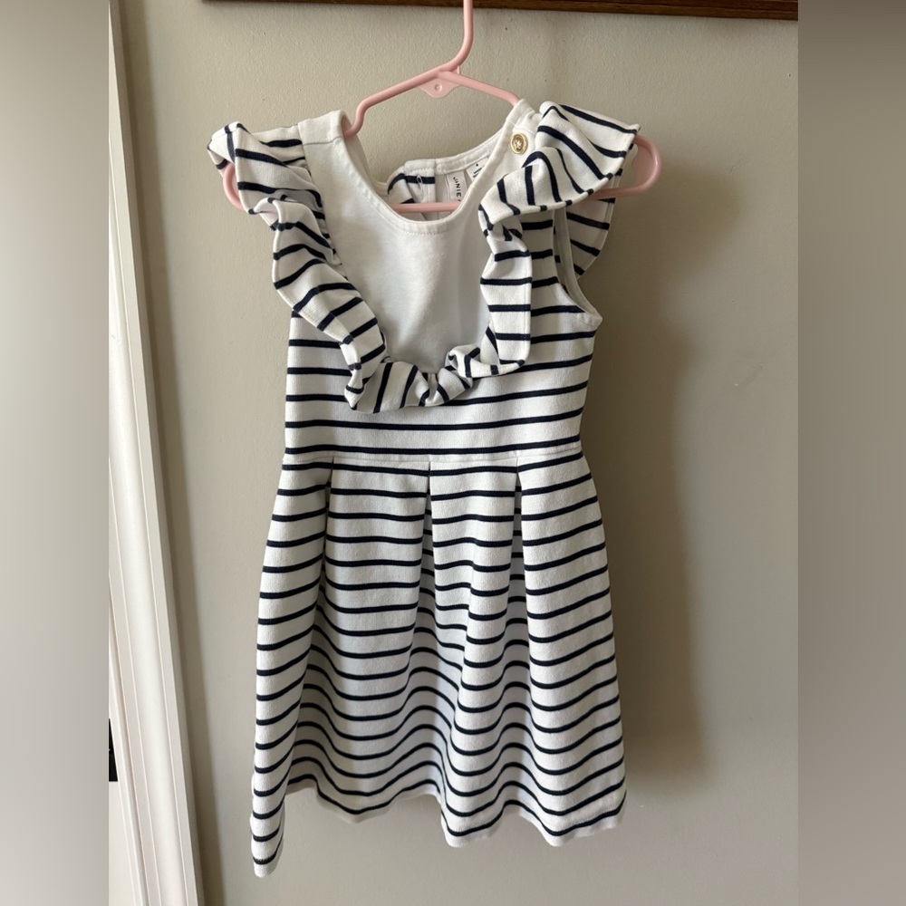 Janie and Jack Navy Striped dress with Gold Buttons 4t